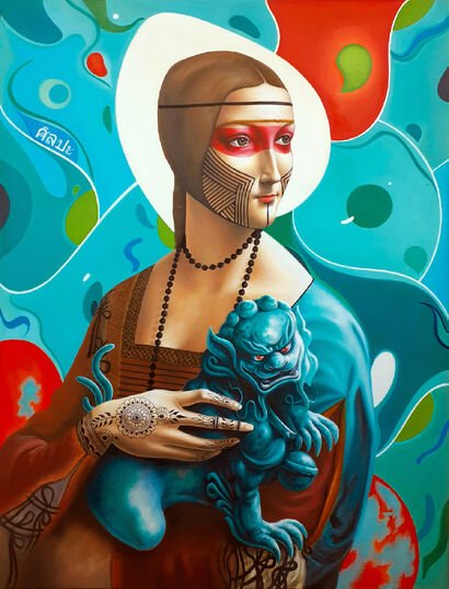 Lady with a Foo Lion - a Paint Artowrk by Leandro Pitocco